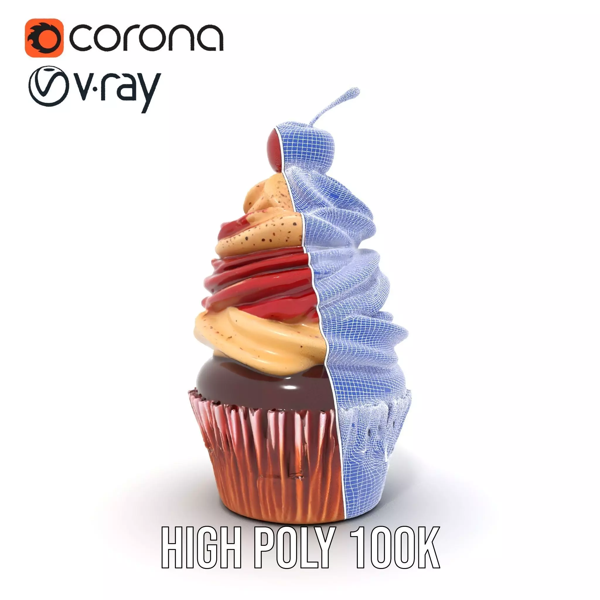 Cherry Swirl Cupcake model pack Low-poly 3D model_30