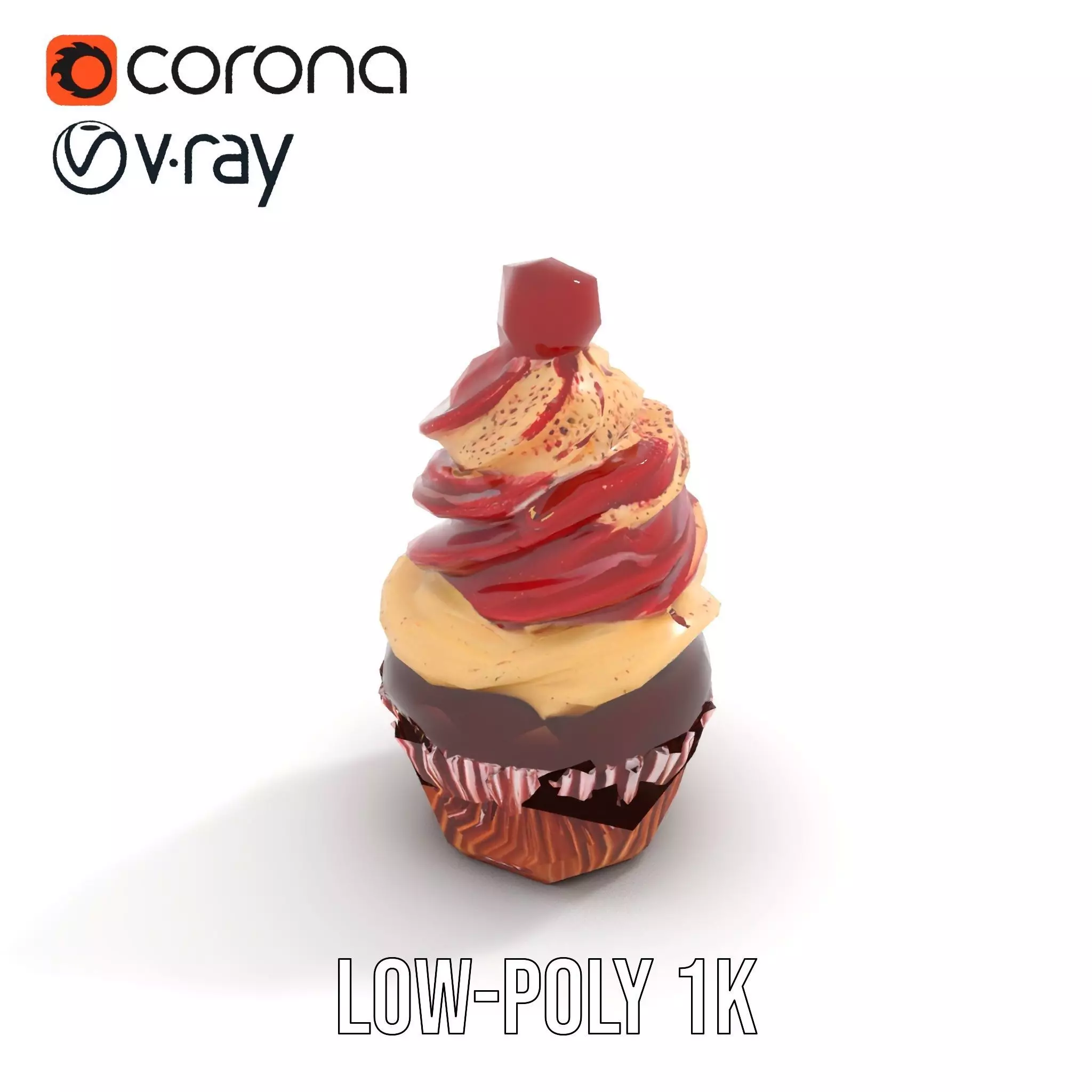 Cherry Swirl Cupcake model pack Low-poly 3D model_8