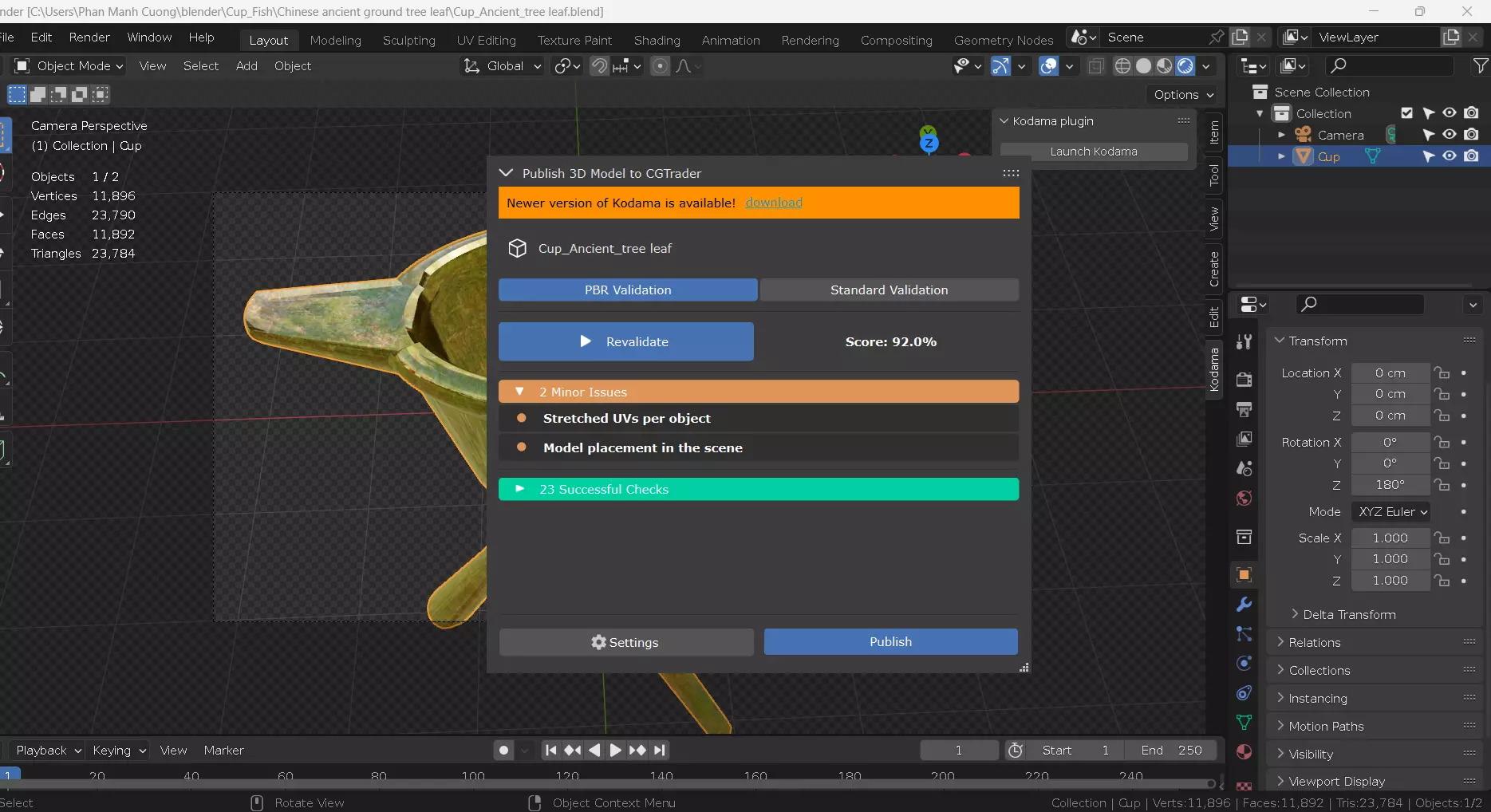 Chinese ancient style metal cup in tree leaf color Low-poly 3D model_12