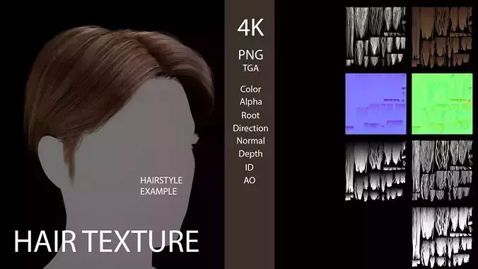 4K Hair Card Texture Set - Medium and Short Hairstyles for games | Texture - 3D model önizlemesi