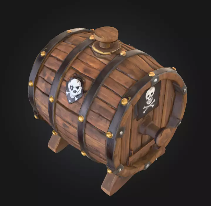 Pirate Wooden Barrel Low-poly 3D model_9