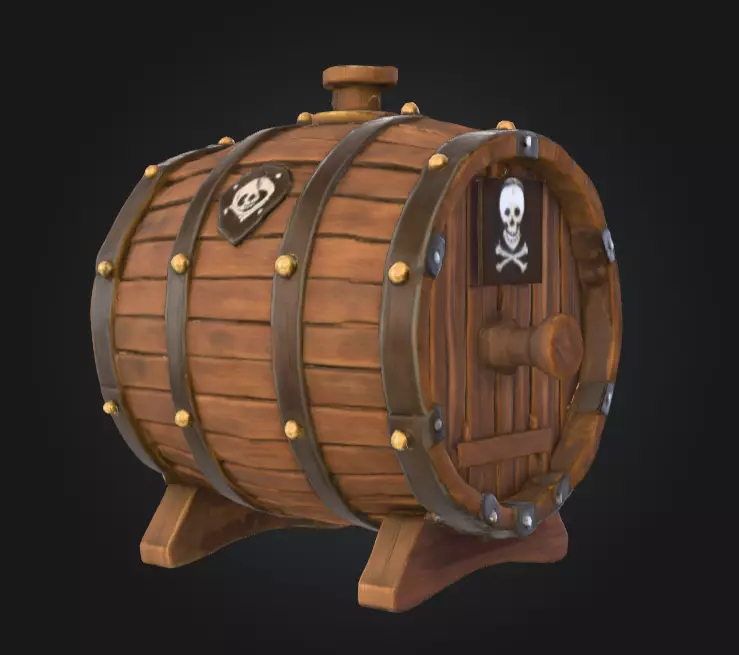 Pirate Wooden Barrel Low-poly 3D model_4