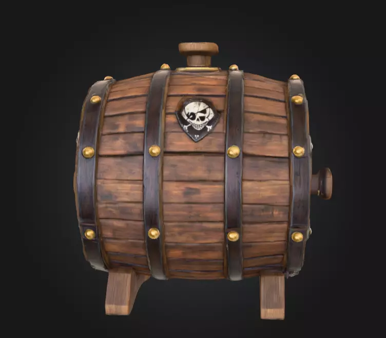 Pirate Wooden Barrel Low-poly 3D model_1