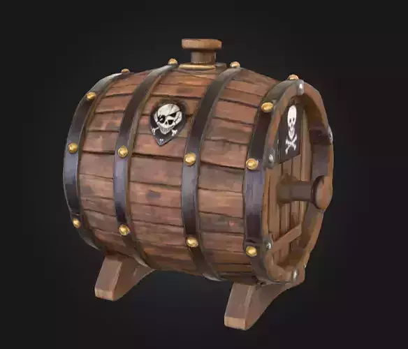 Pirate Wooden Barrel Low-poly 3D model