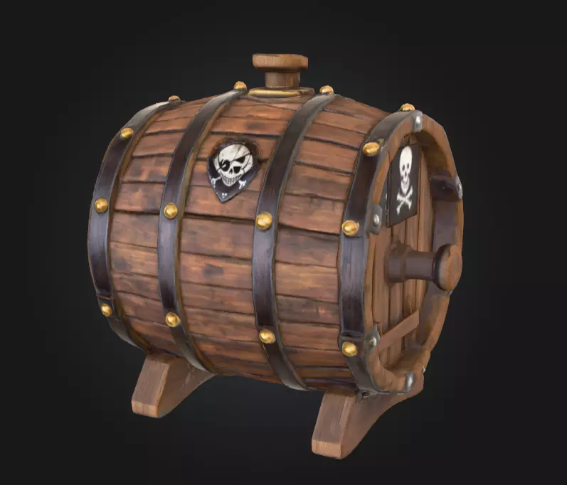 Pirate Wooden Barrel Low-poly 3D model_0
