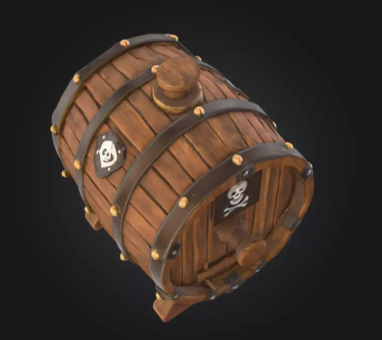 Pirate Wooden Barrel Low-poly 3D model_7