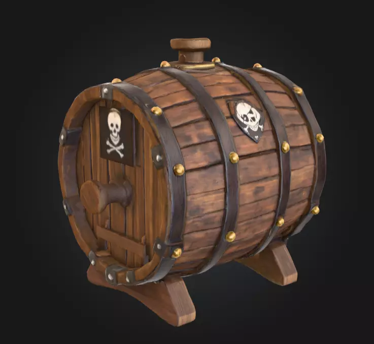 Pirate Wooden Barrel Low-poly 3D model_2