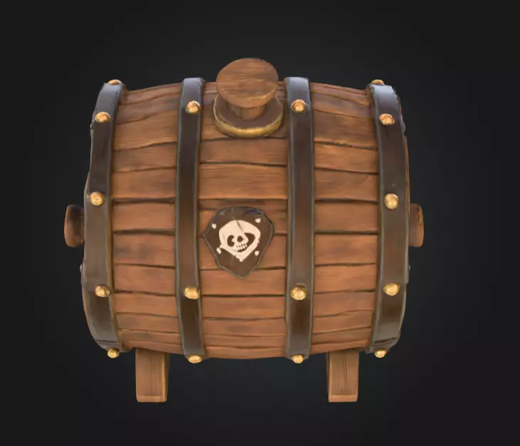 Pirate Wooden Barrel Low-poly 3D model_6