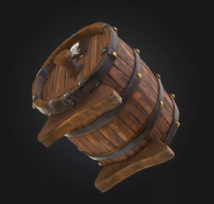Pirate Wooden Barrel Low-poly 3D model_12