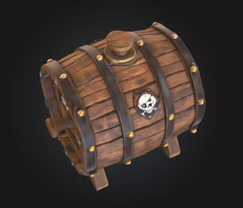 Pirate Wooden Barrel Low-poly 3D model_8