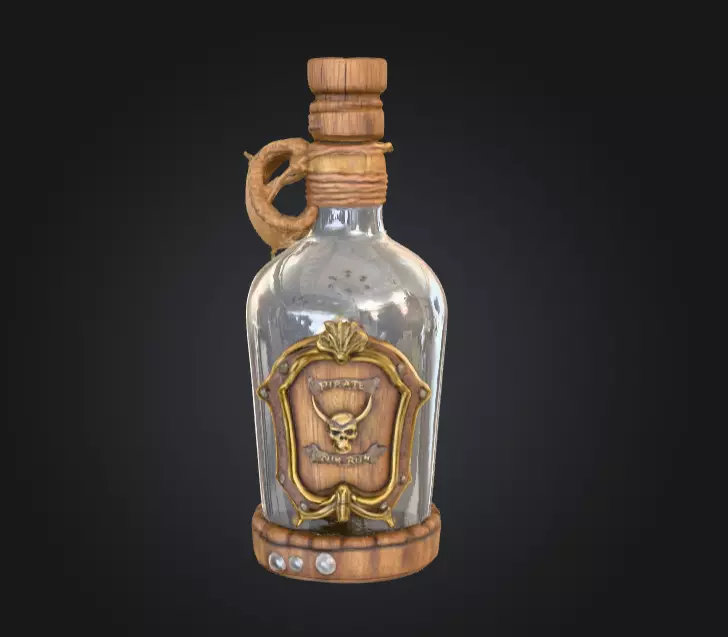 Pirate Bottle of Rum Low-poly 3D model_0