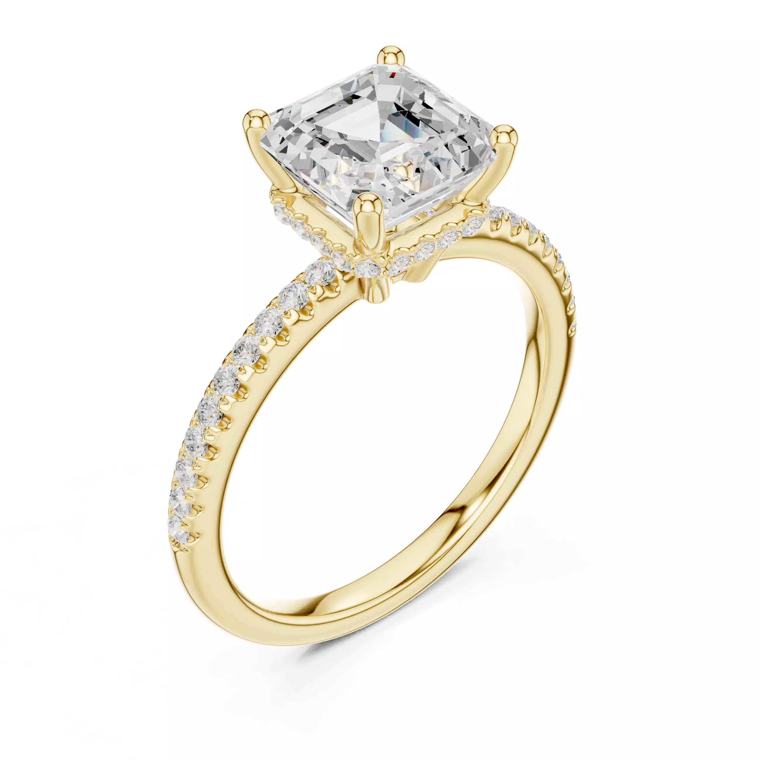 2CT Asscher Cut Hidden Halo Diamond Wedding Ring 3DM STL Video 3D print model_7