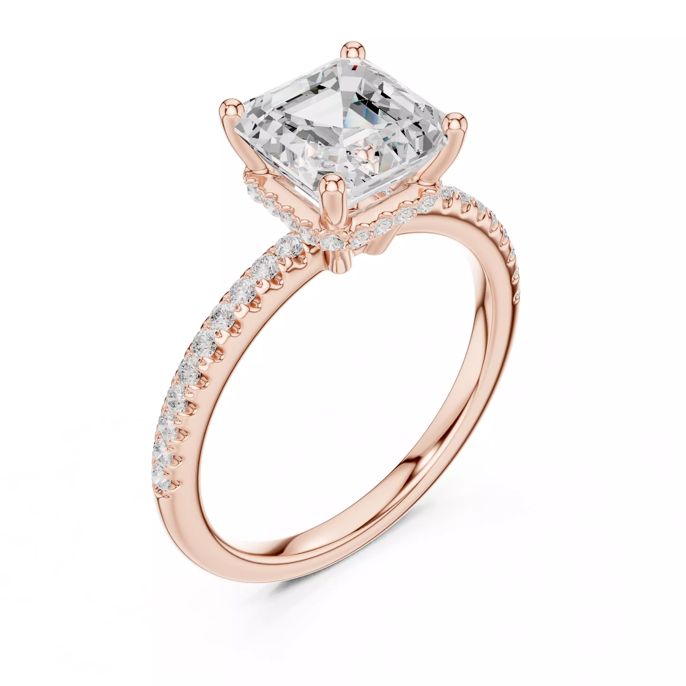 2CT Asscher Cut Hidden Halo Diamond Wedding Ring 3DM STL Video 3D print model_4