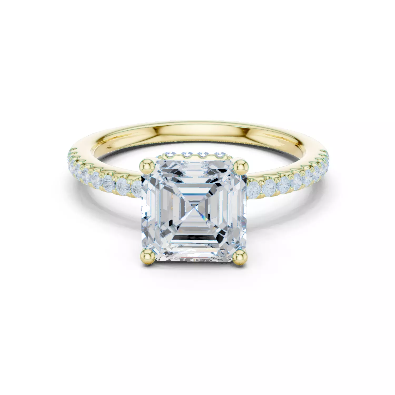 2CT Asscher Cut Hidden Halo Diamond Wedding Ring 3DM STL Video 3D print model_13