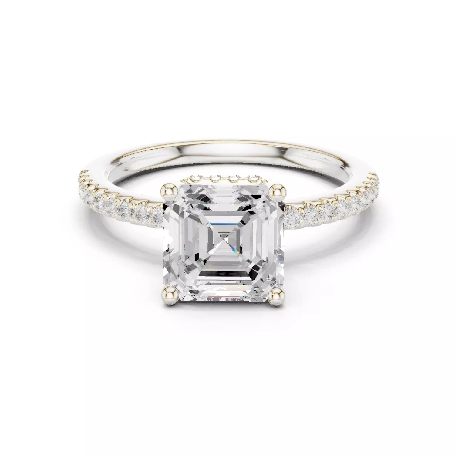 2CT Asscher Cut Hidden Halo Diamond Wedding Ring 3DM STL Video 3D print model_14