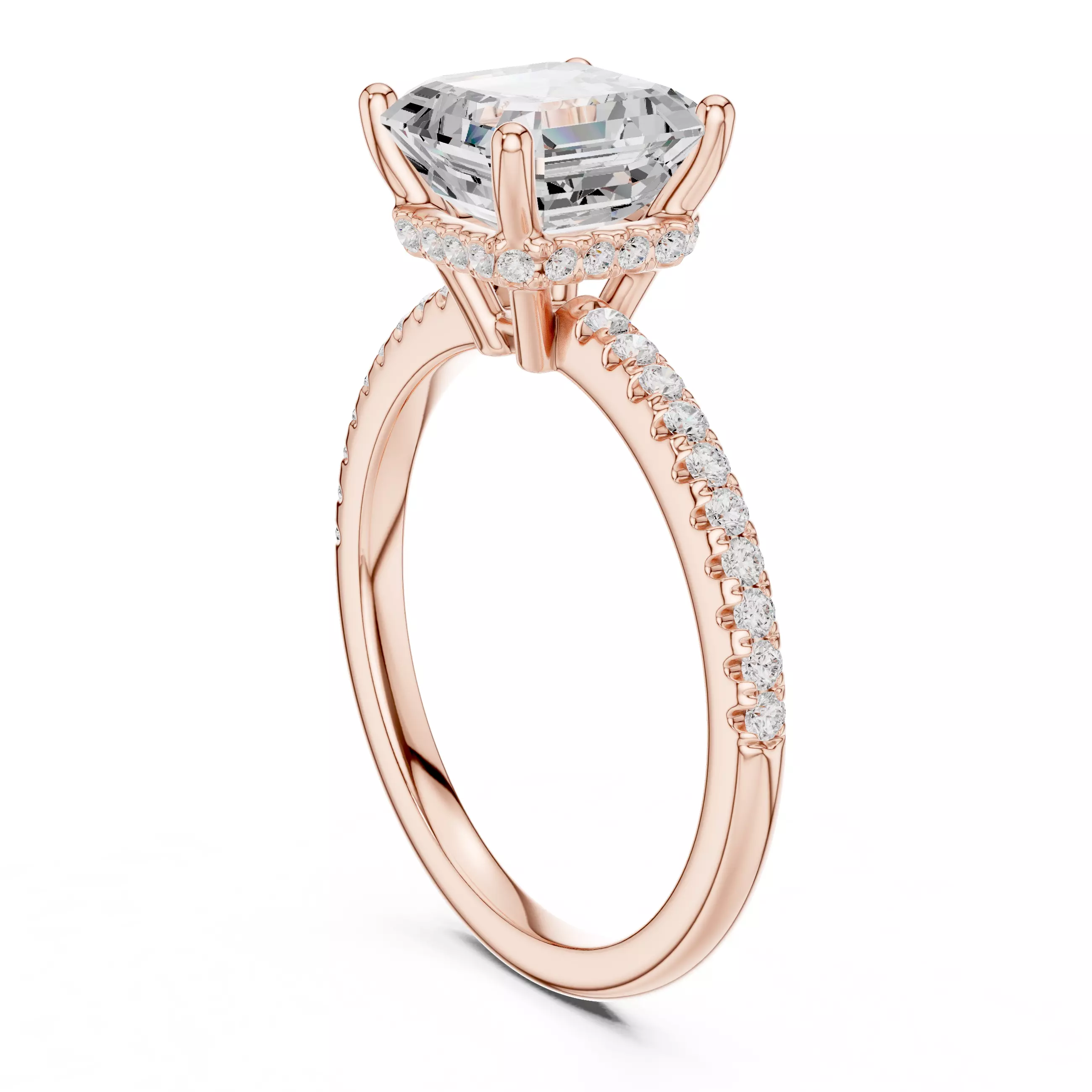 2CT Asscher Cut Hidden Halo Diamond Wedding Ring 3DM STL Video 3D print model_3