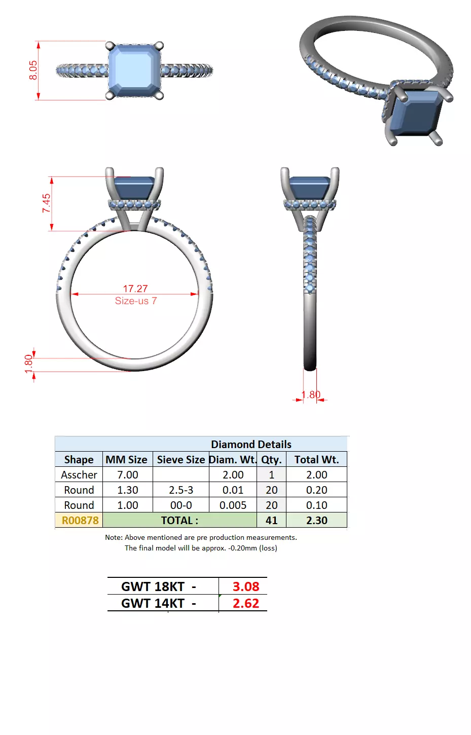 2CT Asscher Cut Hidden Halo Diamond Wedding Ring 3DM STL Video 3D print model_15