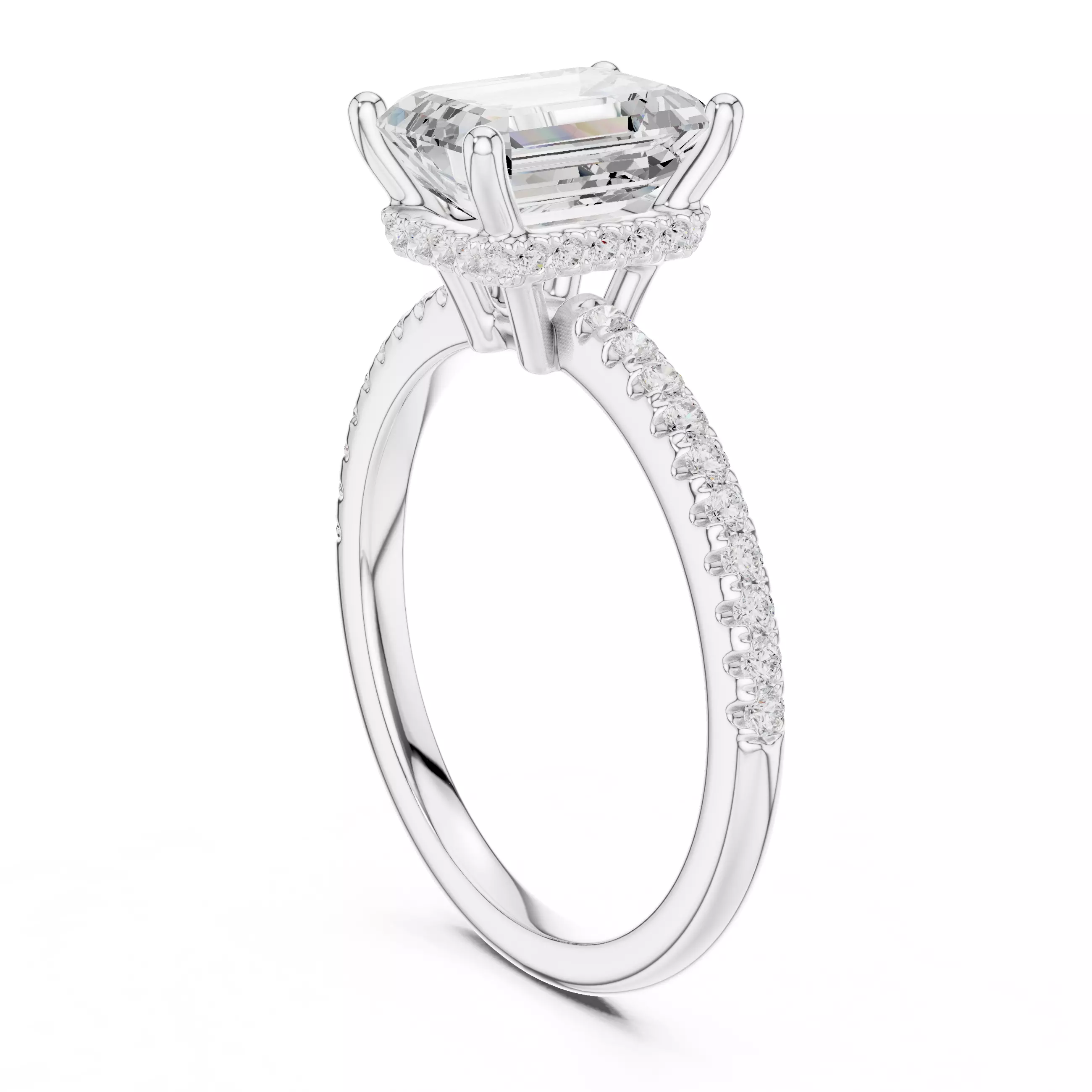 2CT Emerald Cut Hidden Halo Pave Diamond Woman Ring File Video 3D print model_9