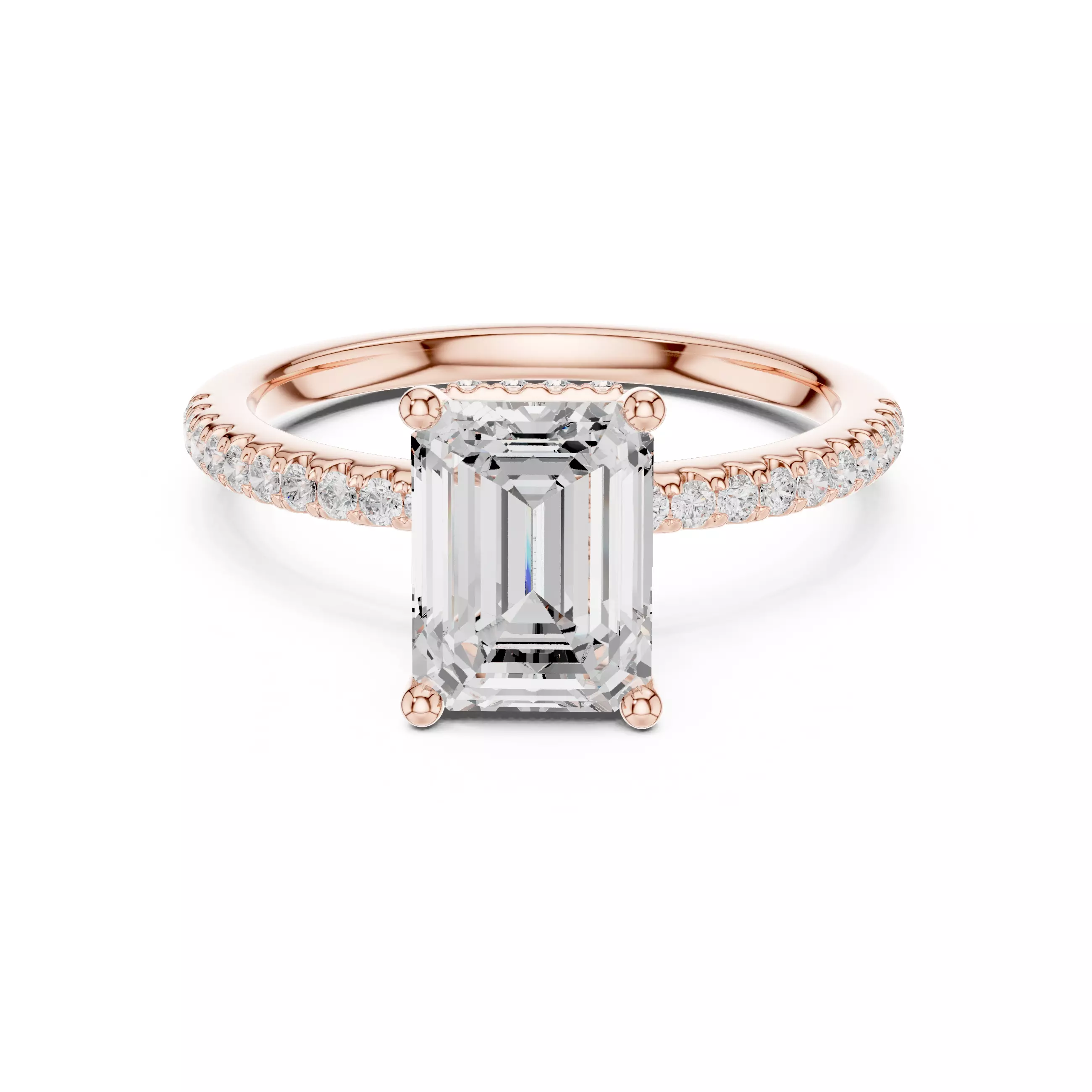 2CT Emerald Cut Hidden Halo Pave Diamond Woman Ring File Video 3D print model_0