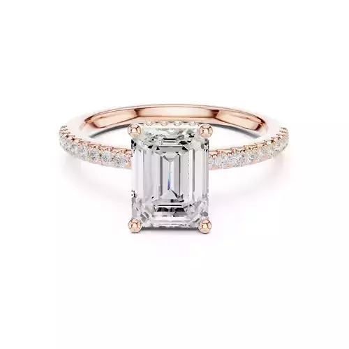 2CT Emerald Cut Hidden Halo Pave Diamond Woman Ring File Video 3D print model