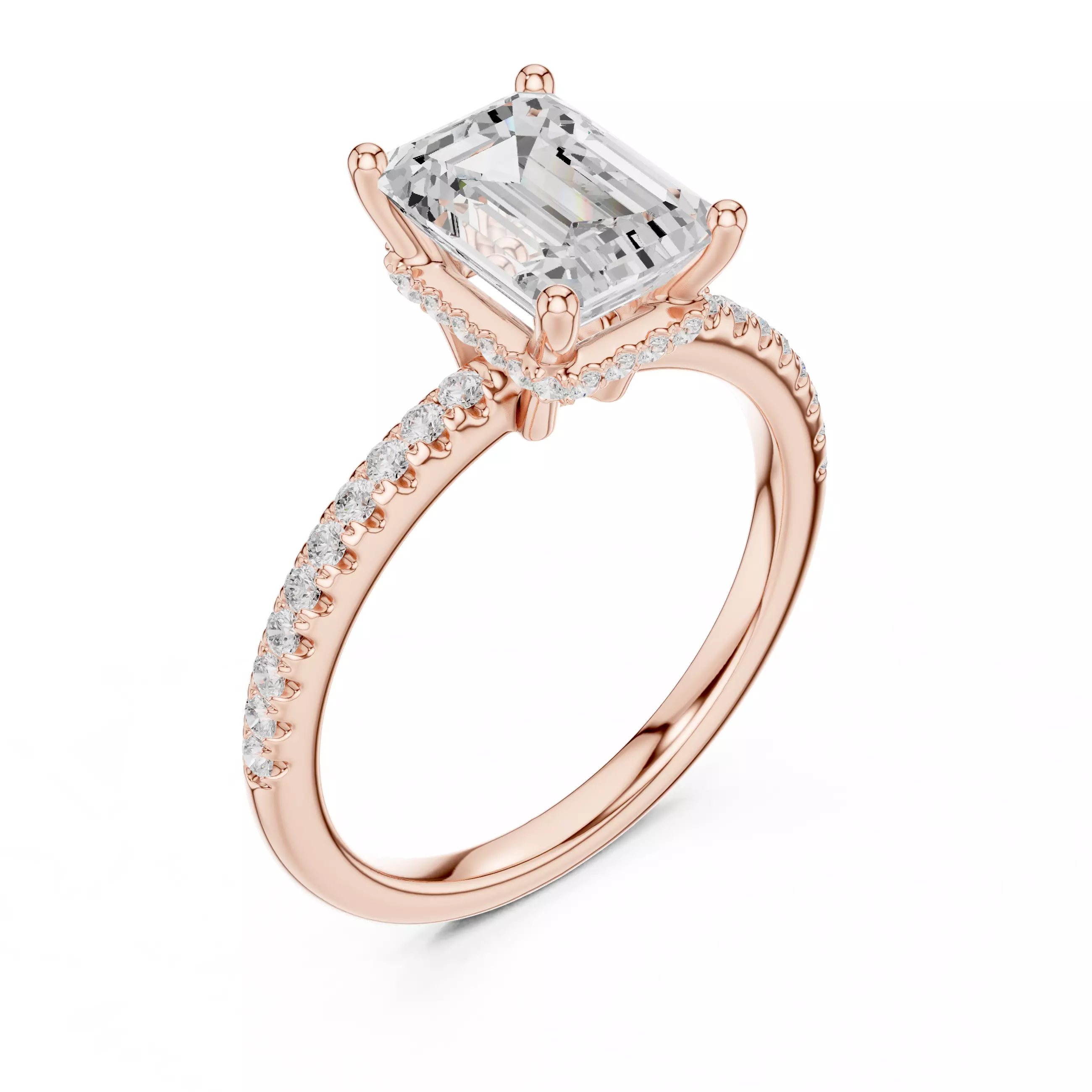 2CT Emerald Cut Hidden Halo Pave Diamond Woman Ring File Video 3D print model_4