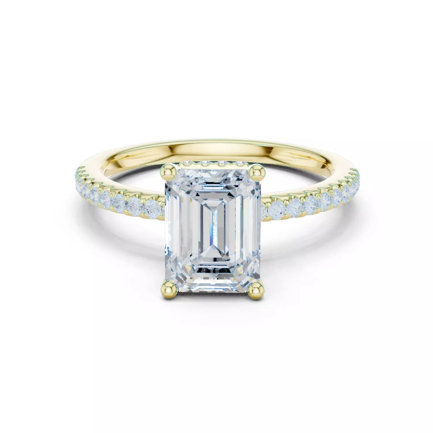 2CT Emerald Cut Hidden Halo Pave Diamond Woman Ring File Video 3D print model_13