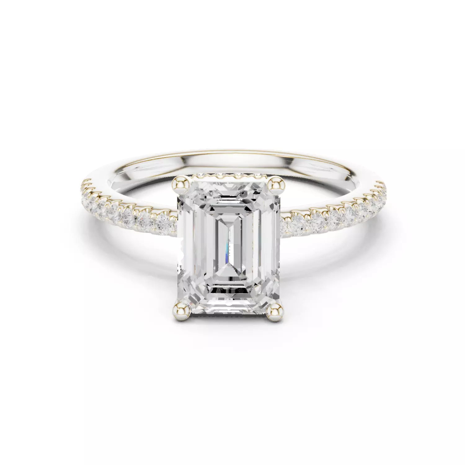 2CT Emerald Cut Hidden Halo Pave Diamond Woman Ring File Video 3D print model_14