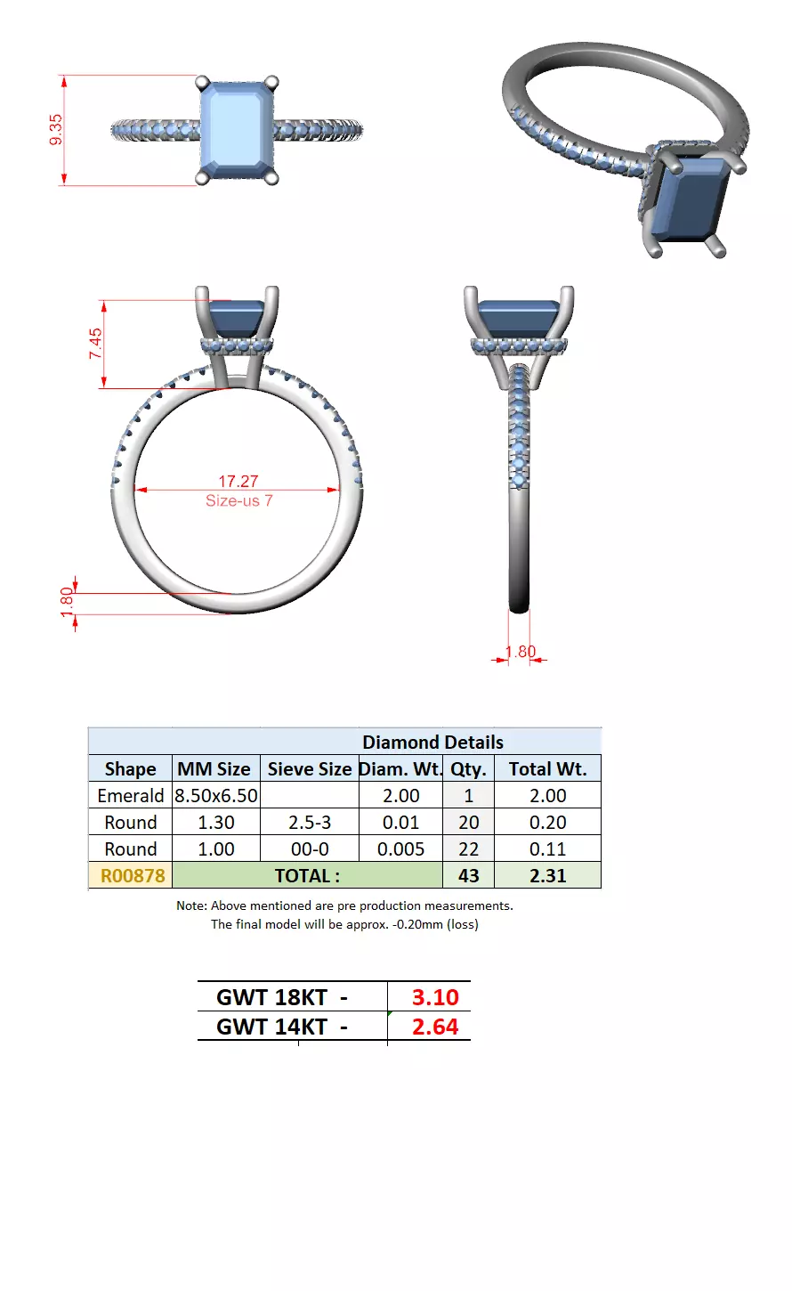2CT Emerald Cut Hidden Halo Pave Diamond Woman Ring File Video 3D print model_15