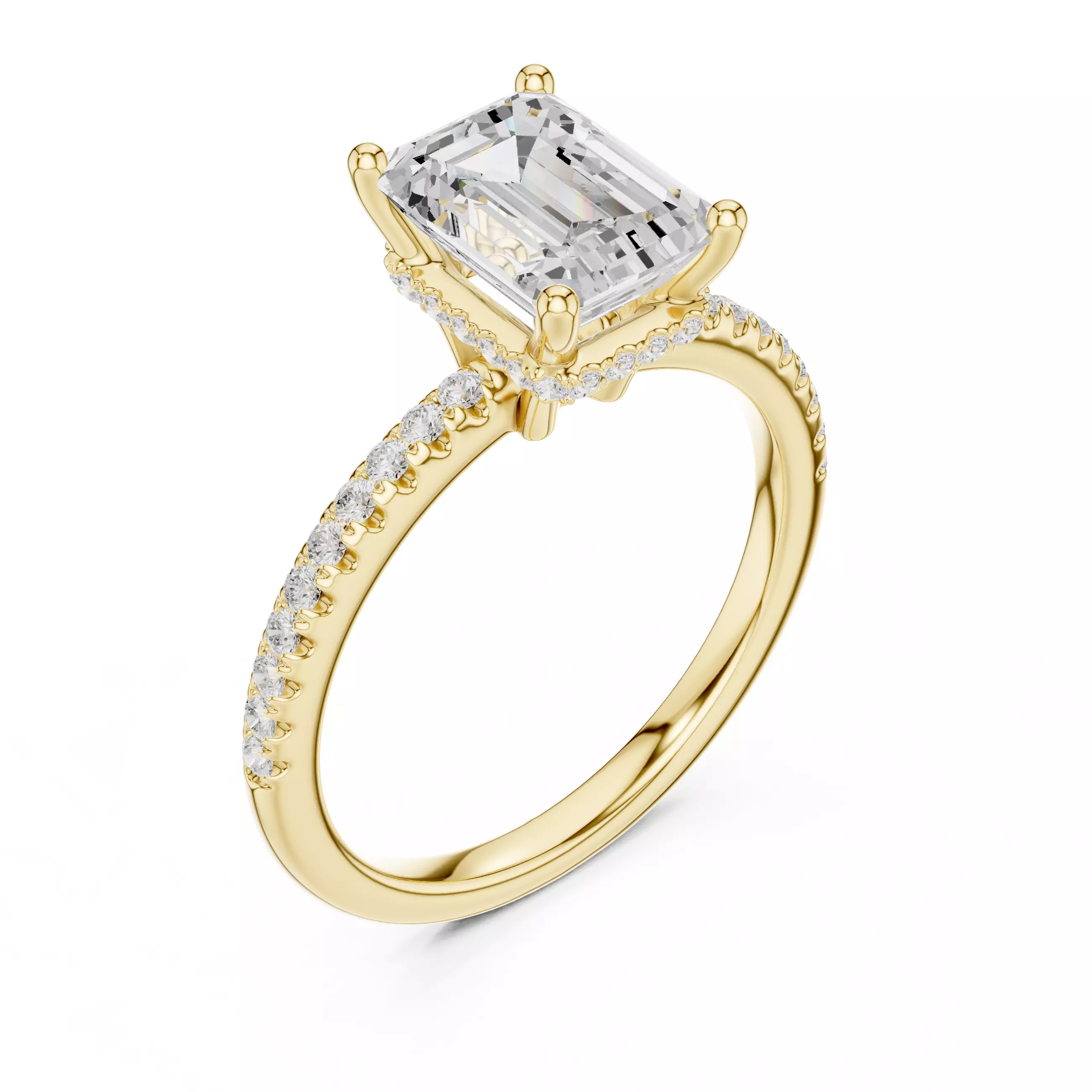 2CT Emerald Cut Hidden Halo Pave Diamond Woman Ring File Video 3D print model_7