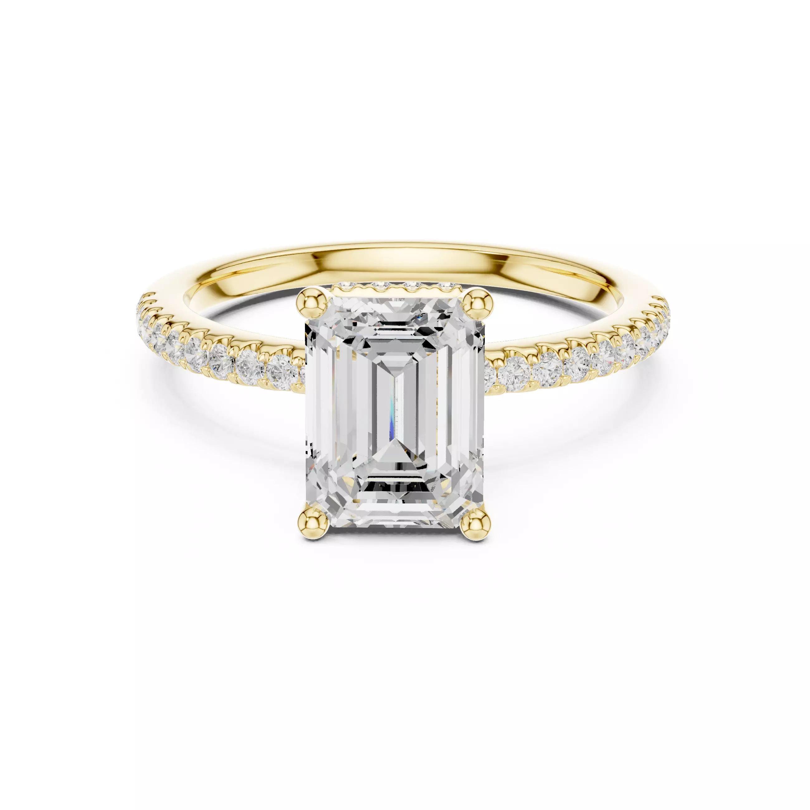 2CT Emerald Cut Hidden Halo Pave Diamond Woman Ring File Video 3D print model_1