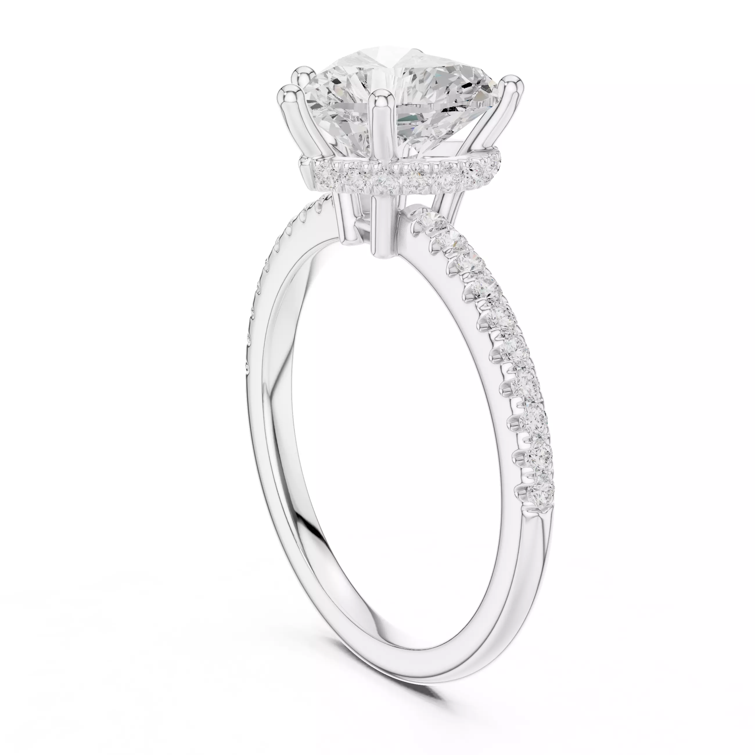 2CT Heart Cut Diamond Hidden Halo Pave Woman Ring 3DM STL Video 3D print model_9