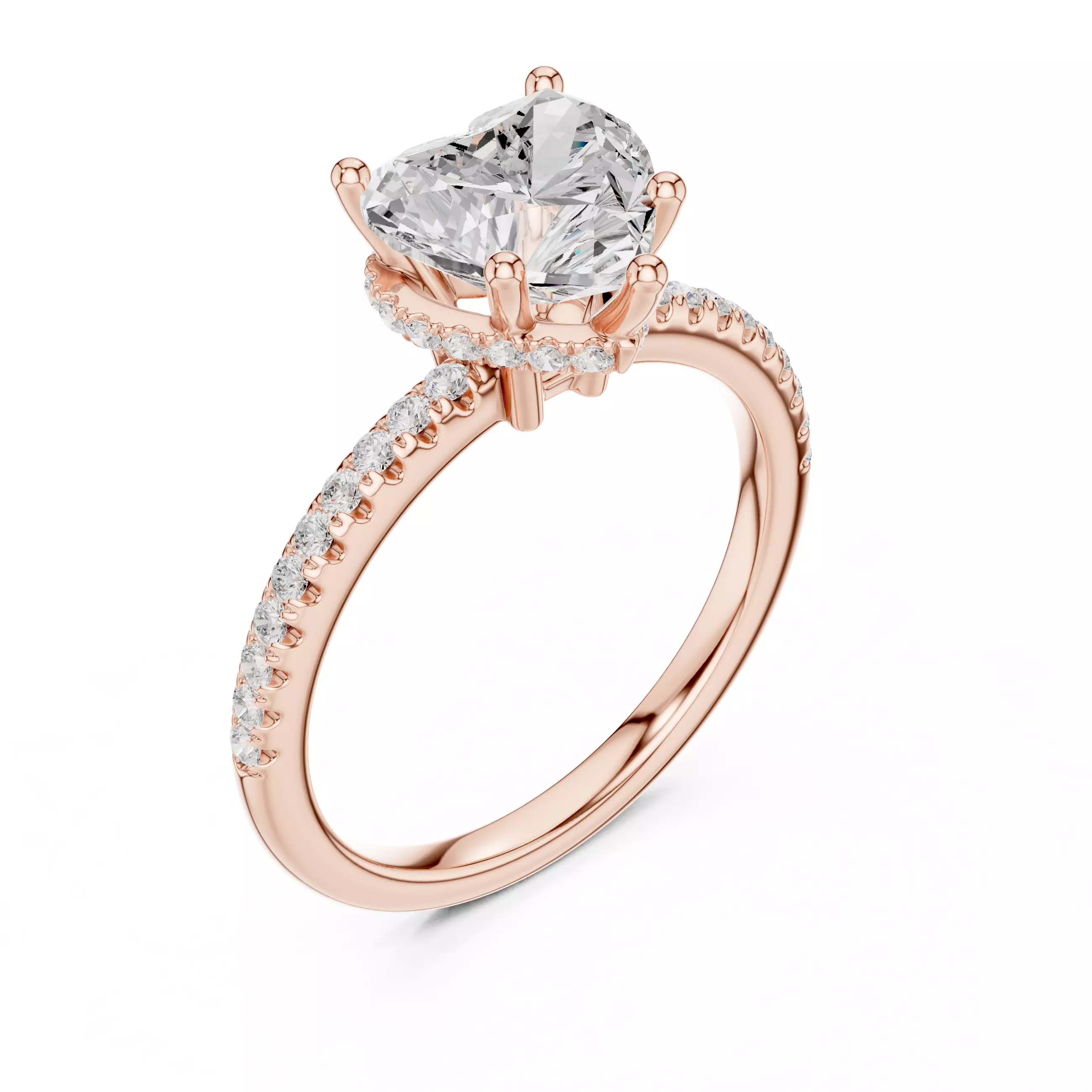 2CT Heart Cut Diamond Hidden Halo Pave Woman Ring 3DM STL Video 3D print model_4