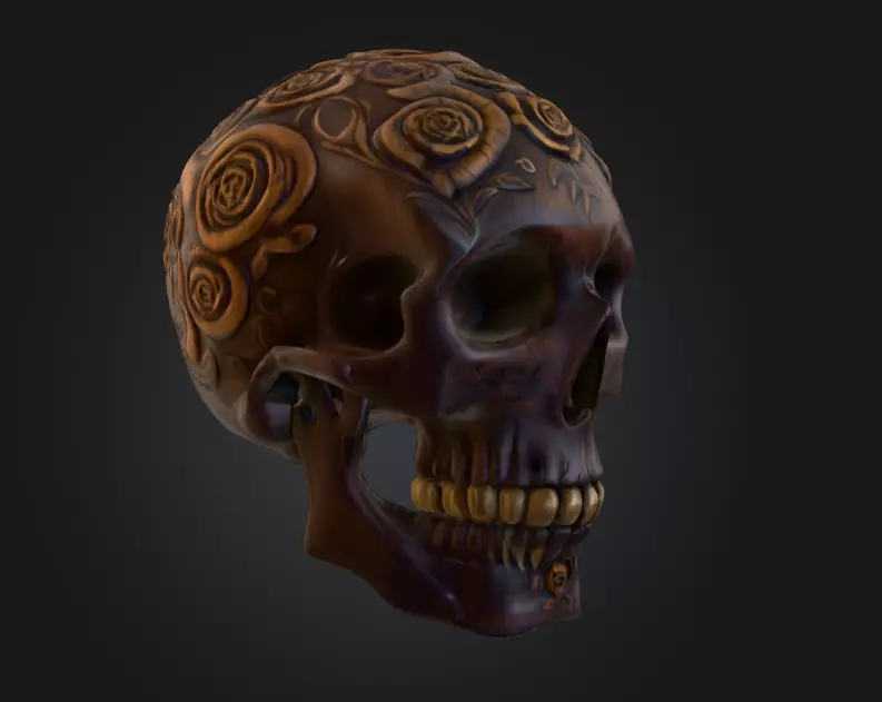 Ornamental Carved Skull Floral Pattern Low-poly 3D model_5