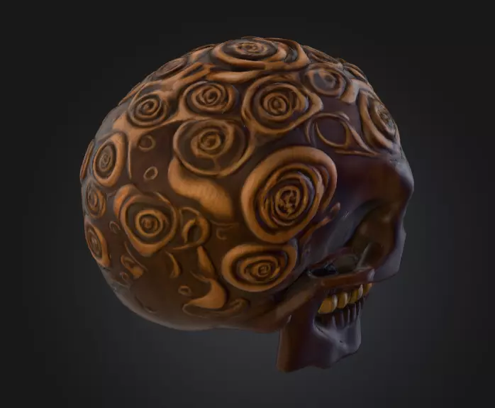 Ornamental Carved Skull Floral Pattern Low-poly 3D model_11