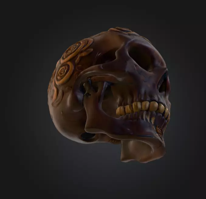 Ornamental Carved Skull Floral Pattern Low-poly 3D model_15