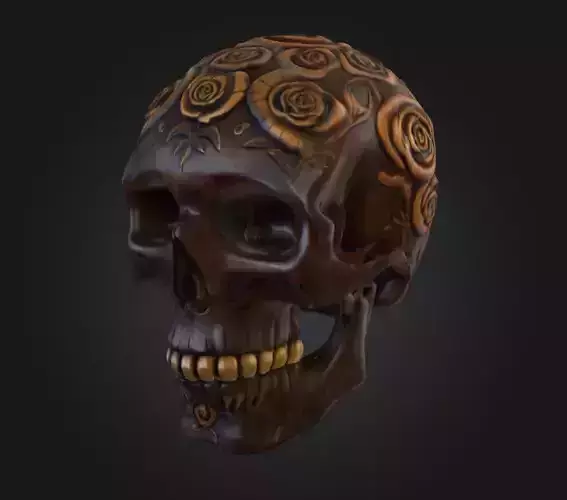 Ornamental Carved Skull Floral Pattern Low-poly 3D model