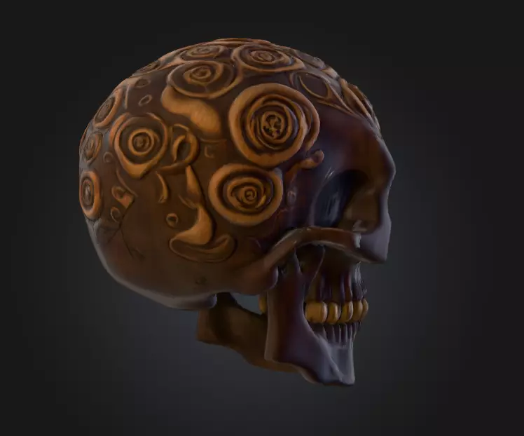 Ornamental Carved Skull Floral Pattern Low-poly 3D model_4