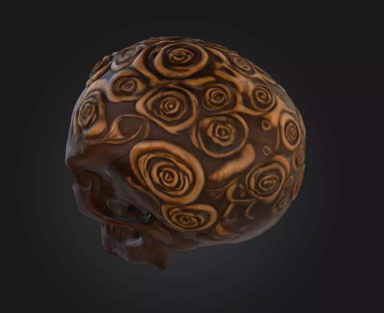 Ornamental Carved Skull Floral Pattern Low-poly 3D model_9
