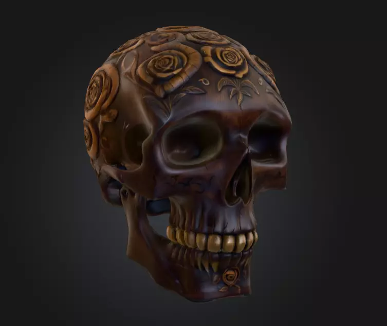 Ornamental Carved Skull Floral Pattern Low-poly 3D model_6