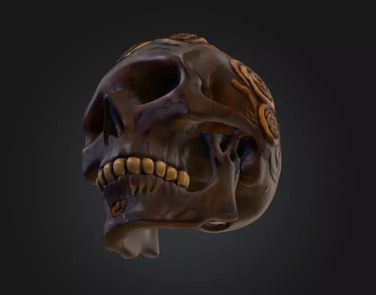 Ornamental Carved Skull Floral Pattern Low-poly 3D model_14