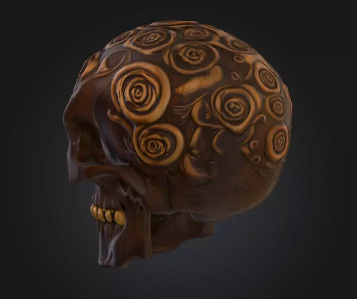 Ornamental Carved Skull Floral Pattern Low-poly 3D model_2