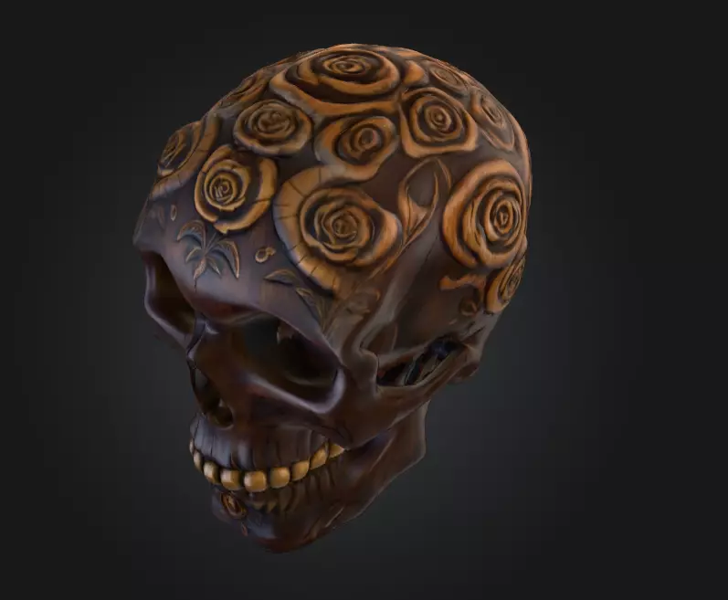 Ornamental Carved Skull Floral Pattern Low-poly 3D model_8