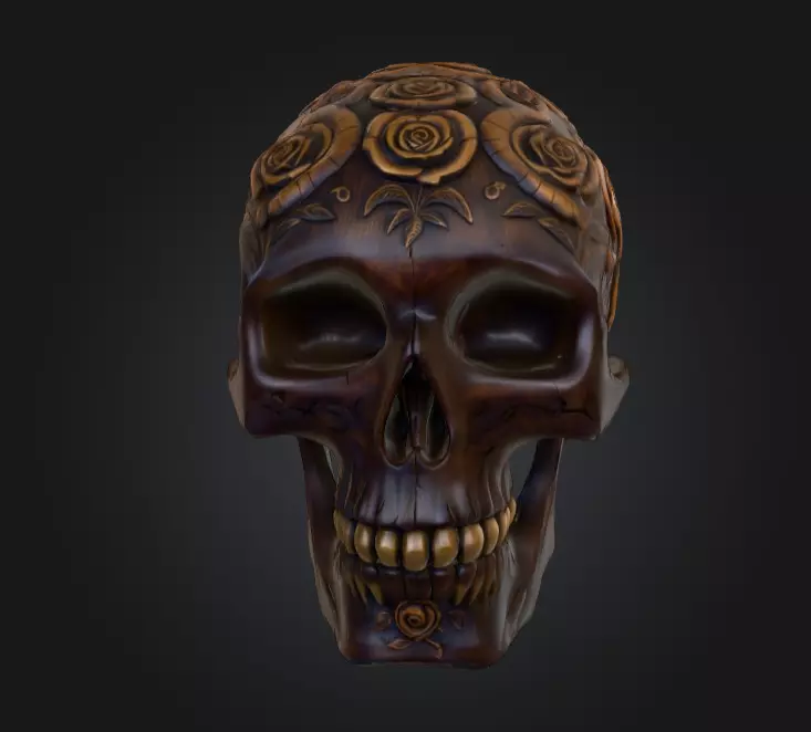 Ornamental Carved Skull Floral Pattern Low-poly 3D model_1