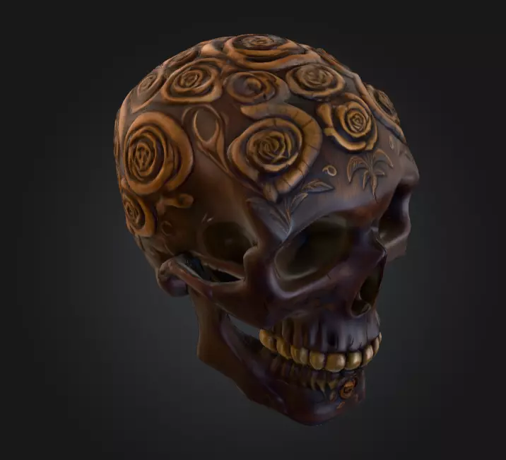 Ornamental Carved Skull Floral Pattern Low-poly 3D model_12