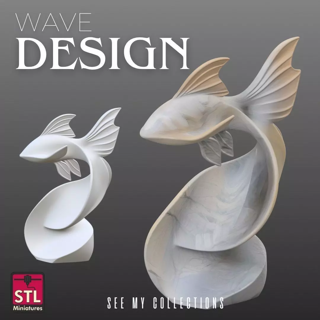 Abstract Fish Sculpture STL Modern Wave Design 3D print model_0