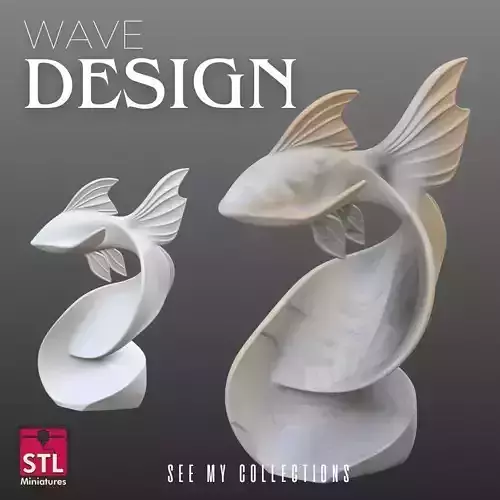 Abstract Fish Sculpture STL Modern Wave Design