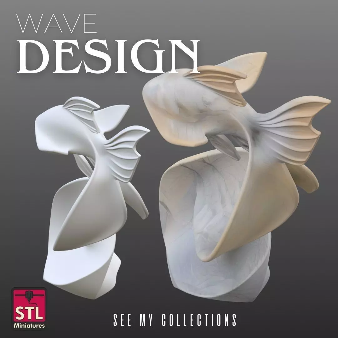 Abstract Fish Sculpture STL Modern Wave Design 3D print model_1