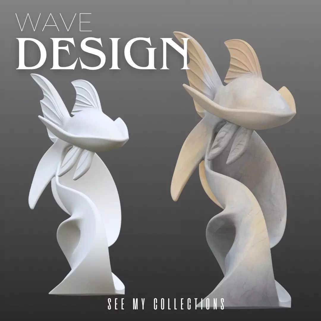 Abstract Fish Sculpture STL Modern Wave Design 3D print model_2