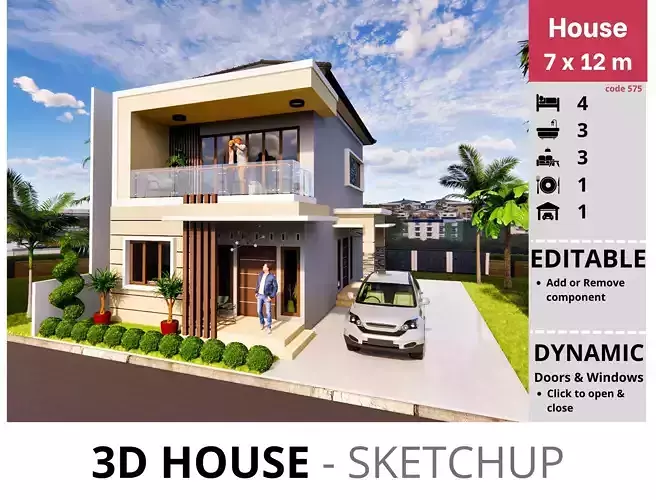 House 7x12m code 575 - Sketchup 3D model 3D model