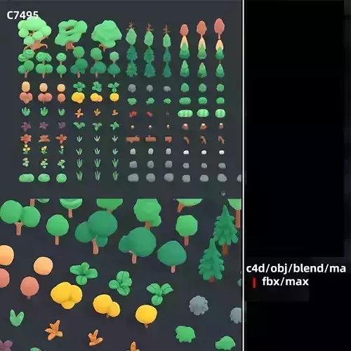 Cartoon Style Tree Plant 3D Model Pack  Low-poly 3D model